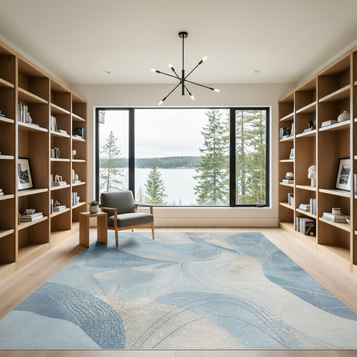 Blue and Teal Blue Teal Abstract Flow Area Rug