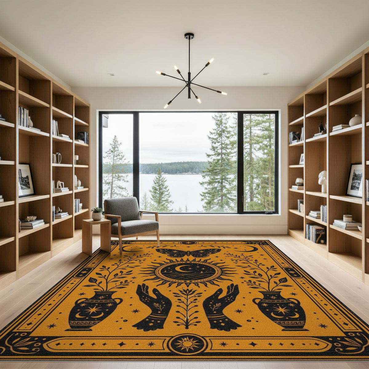 Celestial Butterfly Sun Moon Yellow Rug