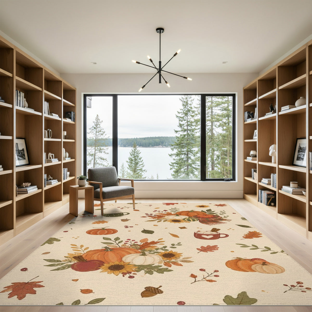 Cozy Autumn Pumpkins Washable Area Rug