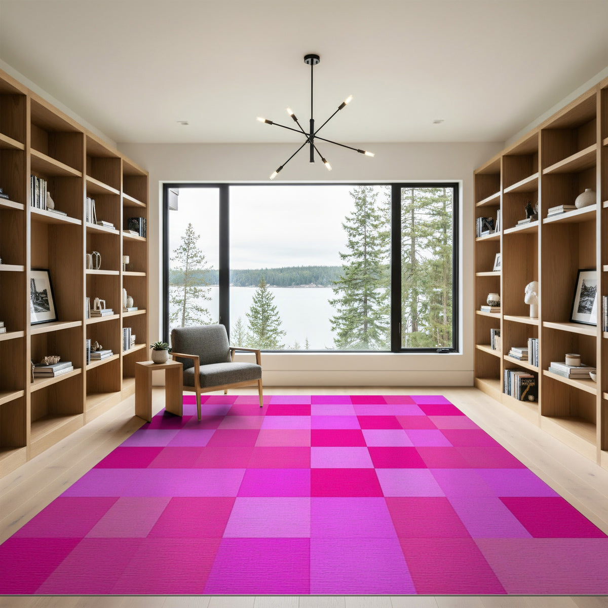 Pink Vibrant Pink Checkered Geometric Area Rug