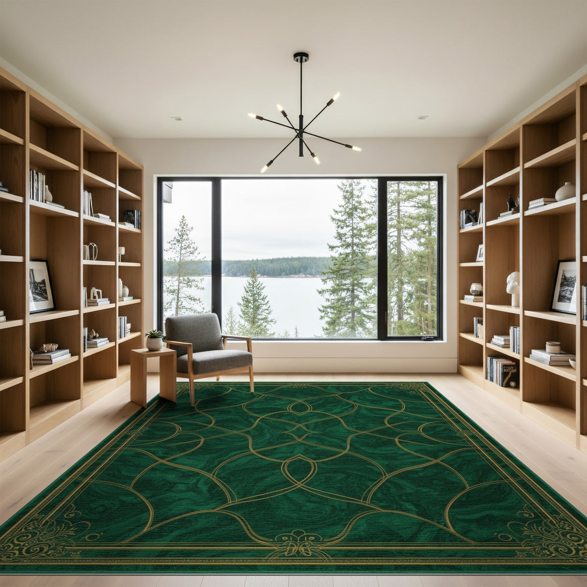 Green Marble Gold Ornate Persian Area Rug