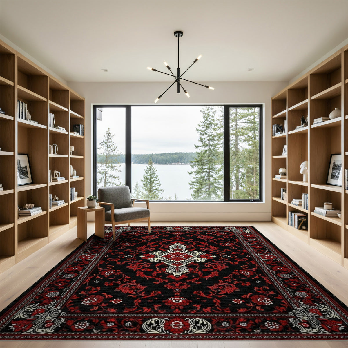 Red Floral Persian Medallion Red Area Rug