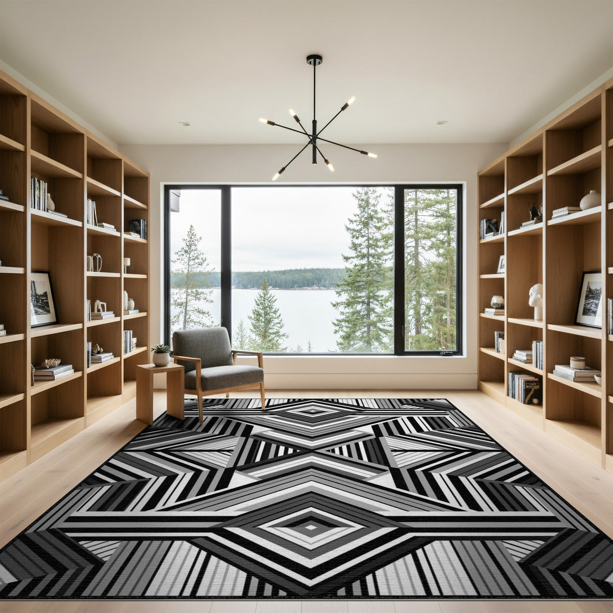 Bold Geometric Black White Area Rug