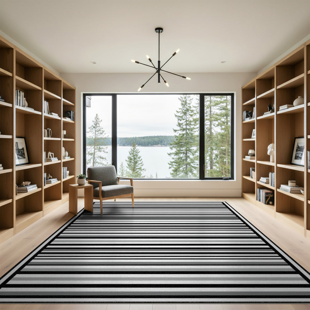 Black White Horizontal Stripe Geometric Rug