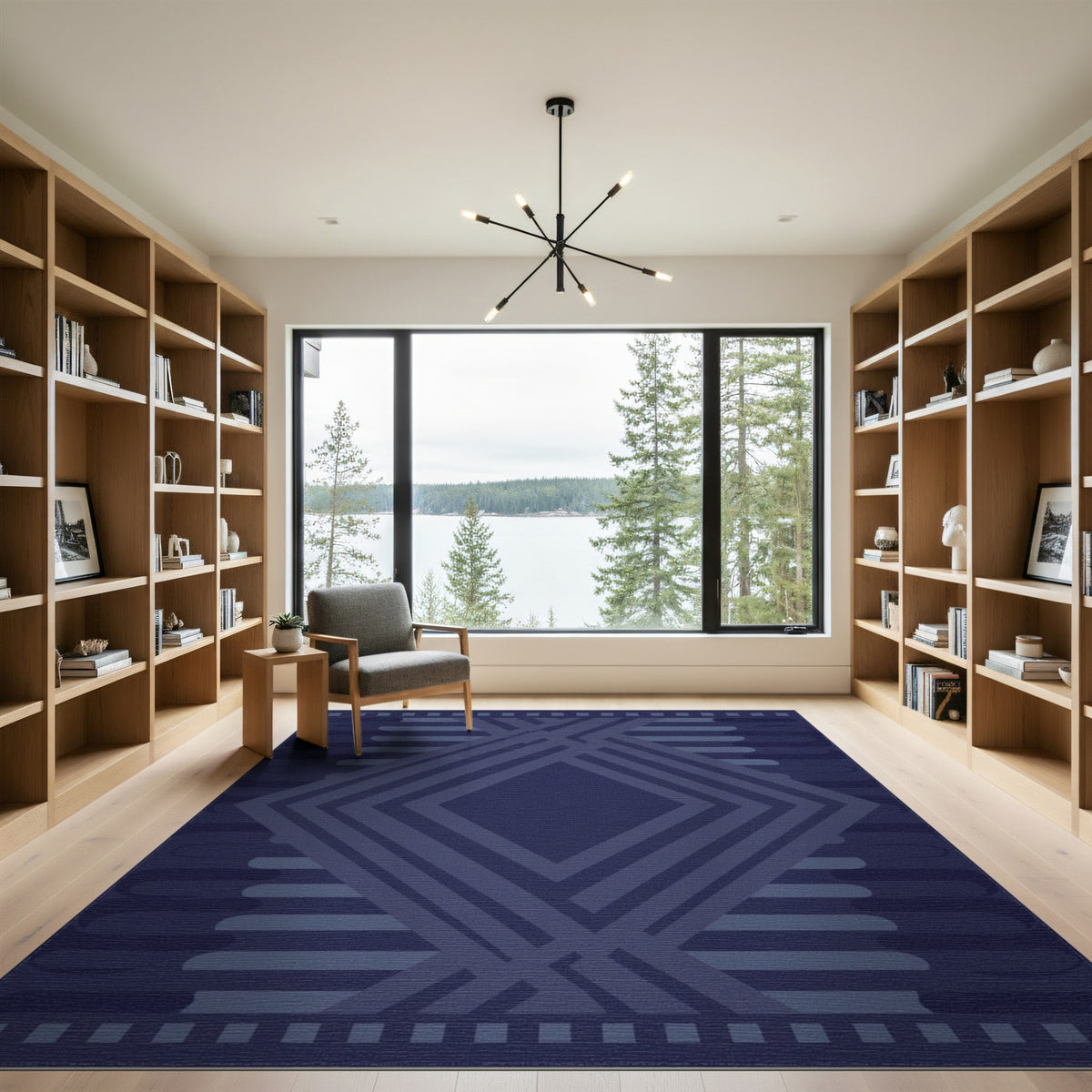 Navy Blue and Teal Navy Blue Geometric Diamond Area Rug