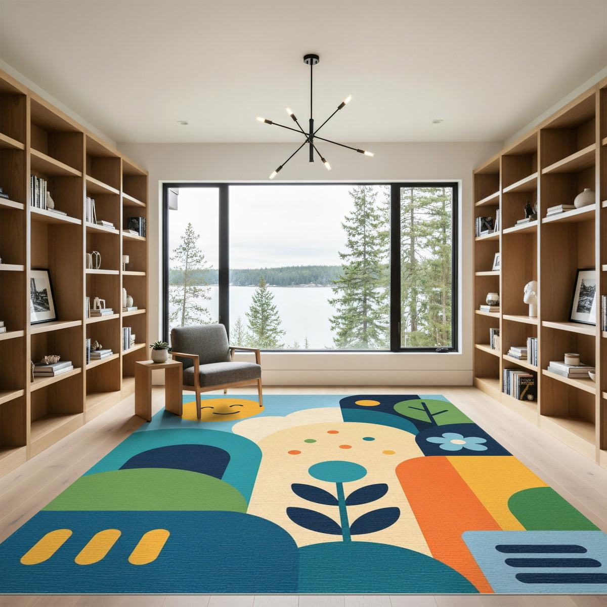 Smiling Sun Blue Teal Kids Cartoon Washable Area Rug
