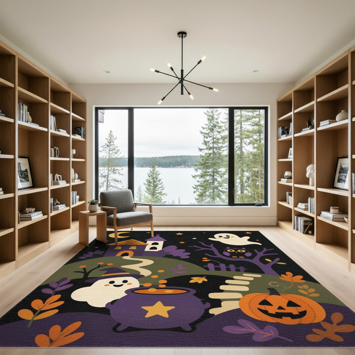 Spooky Ghost Cauldron Halloween Kids Area Rug