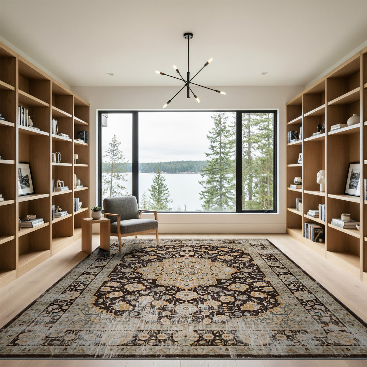 Beige Floral Medallion Distressed Area Rug
