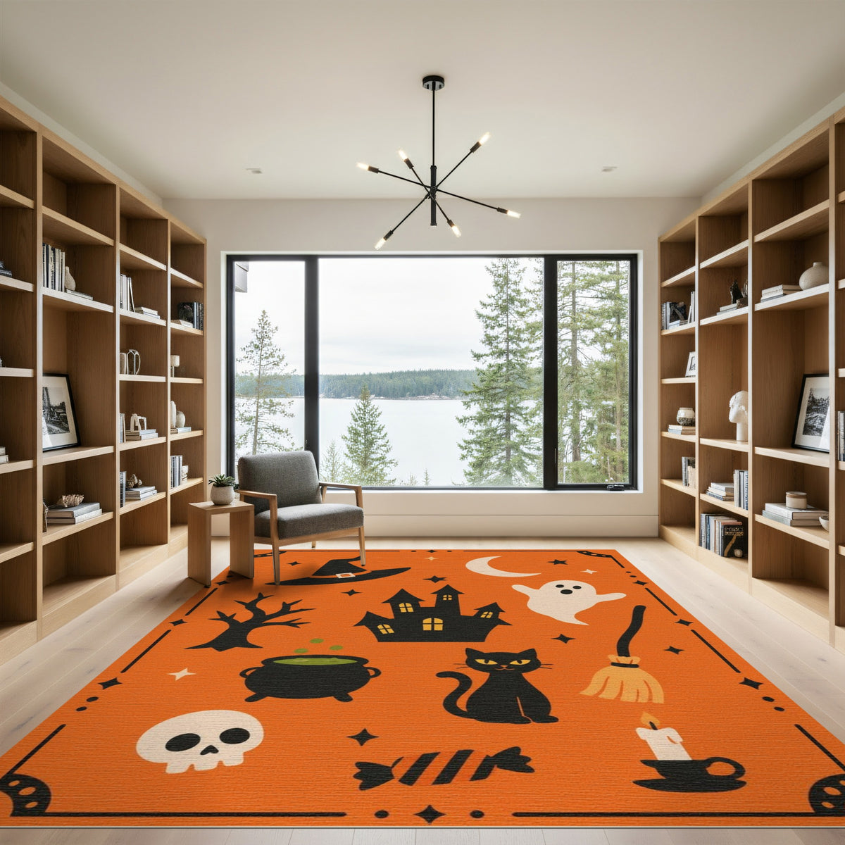 Spooky Halloween Orange Kids Cartoon Area Rug