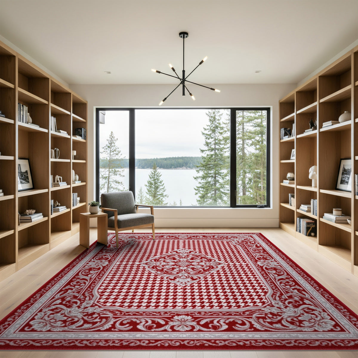Red Persian Medallion Area Rug with Floral Border