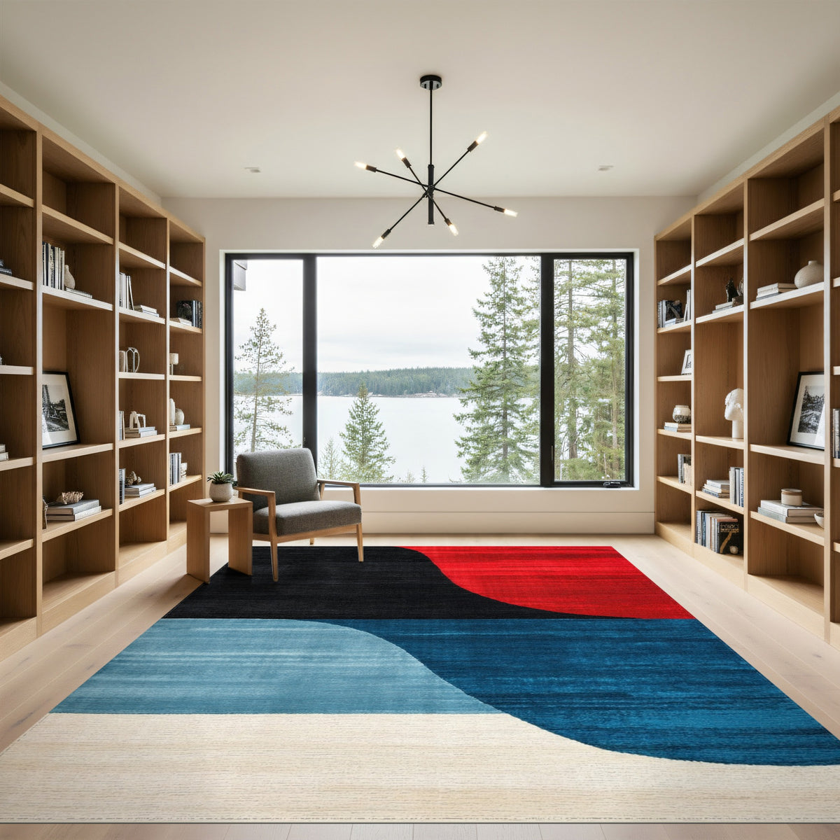 Bold Geometric Area Rug in Red Black Blue