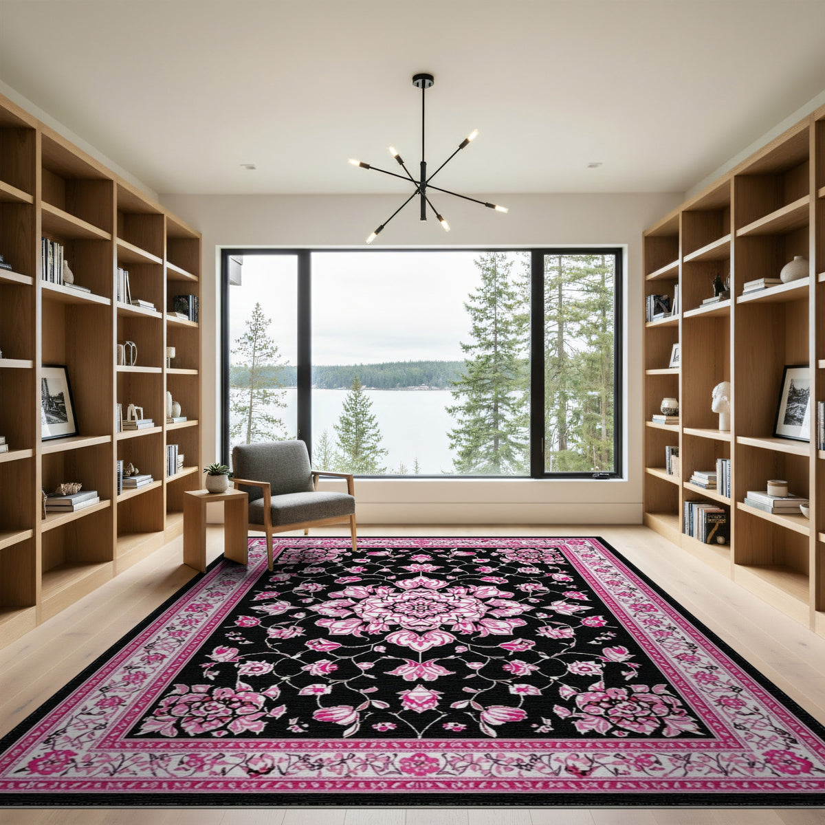 Pink Floral Medallion Area Rug