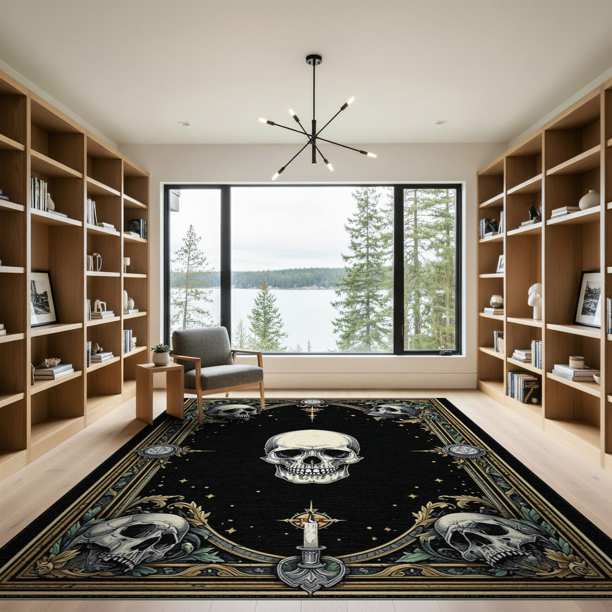 Gothic Skull Ornate Black Area Rug