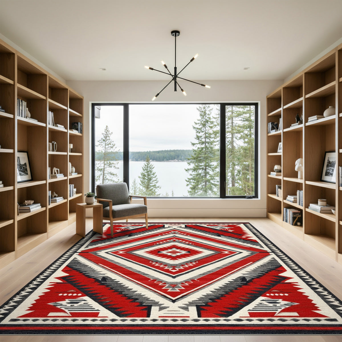 Red Tribal Diamond Area Rug