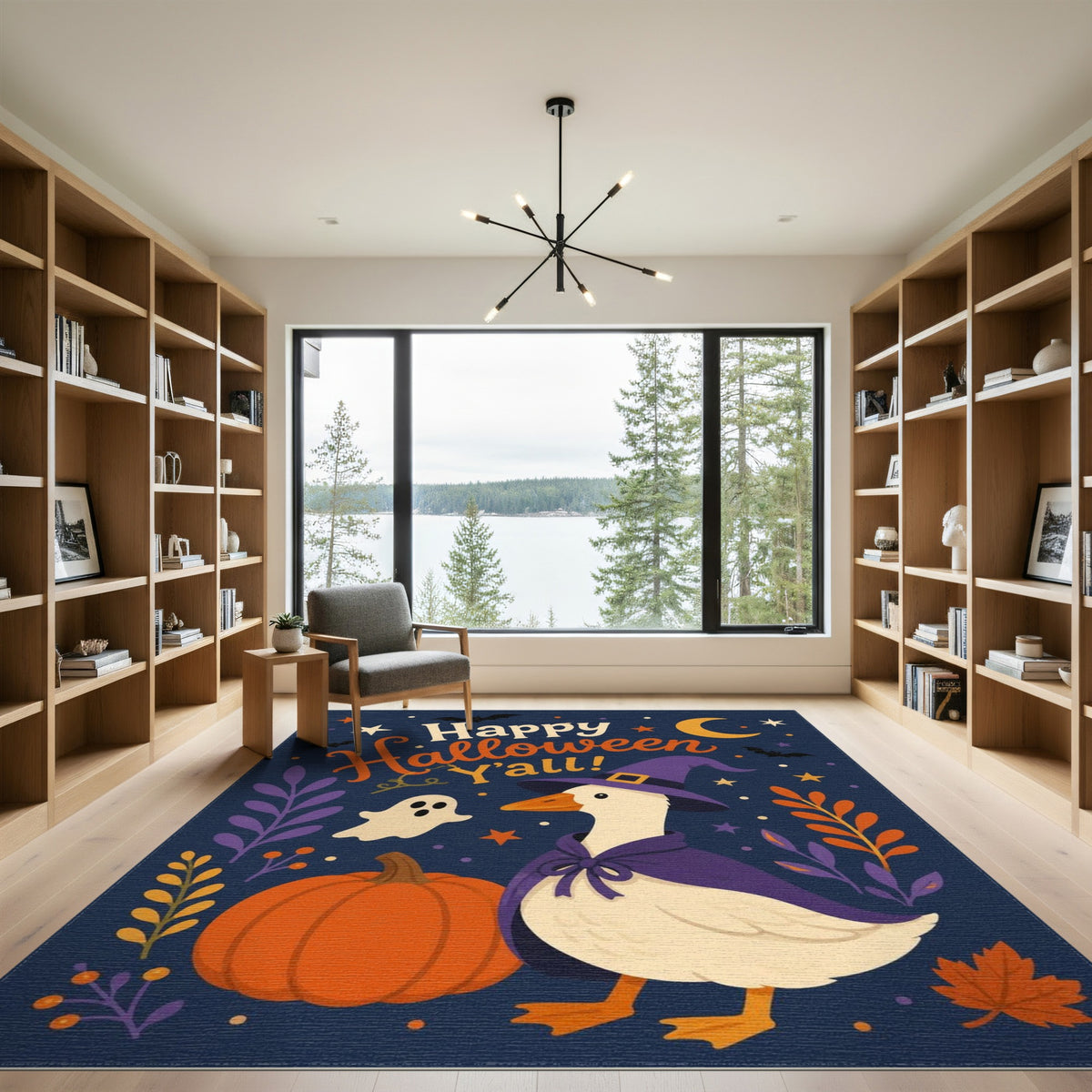 Purple Halloween Witch Duck Kids Area Rug