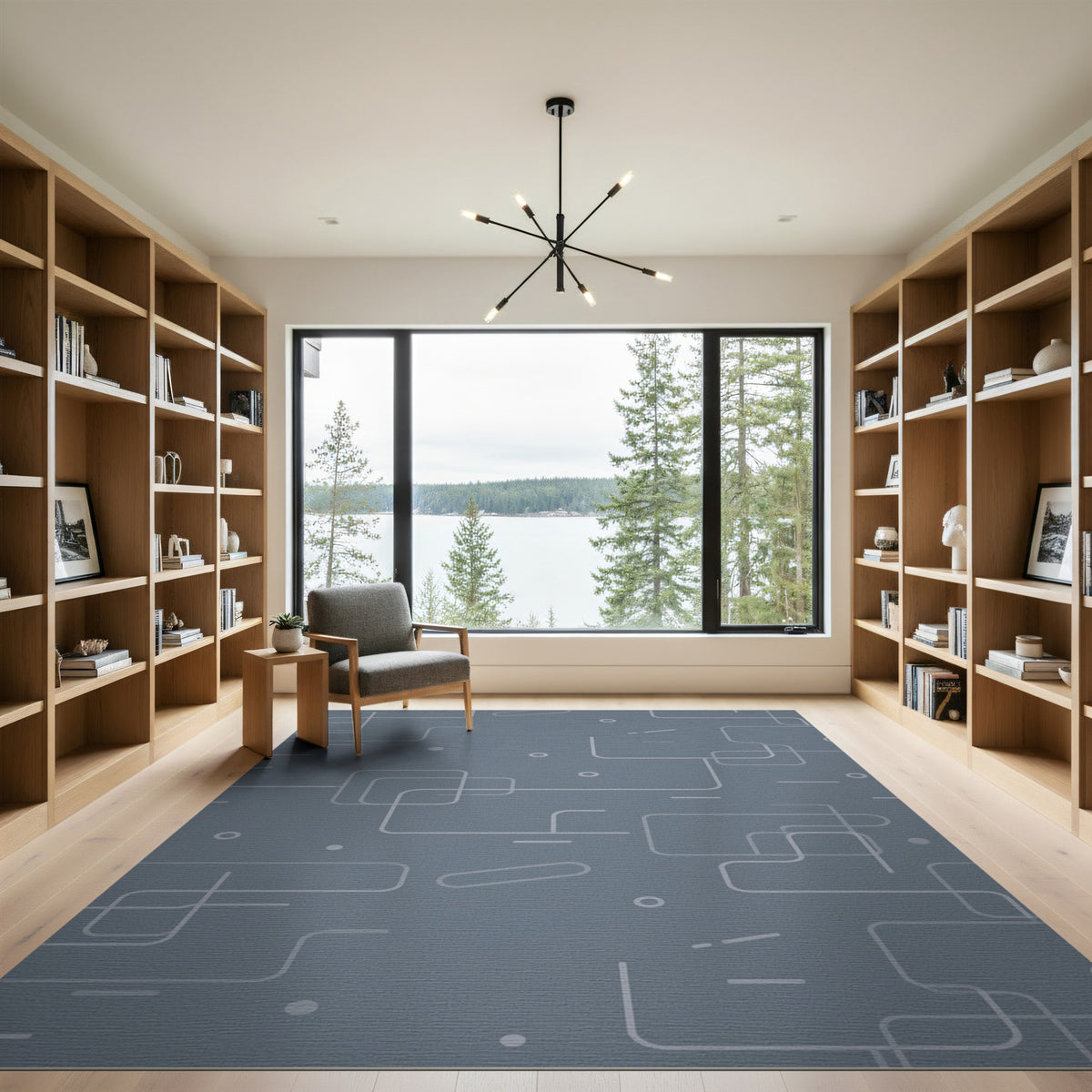 Geometric Modern Grey Geometric Lines Washable Area Rug