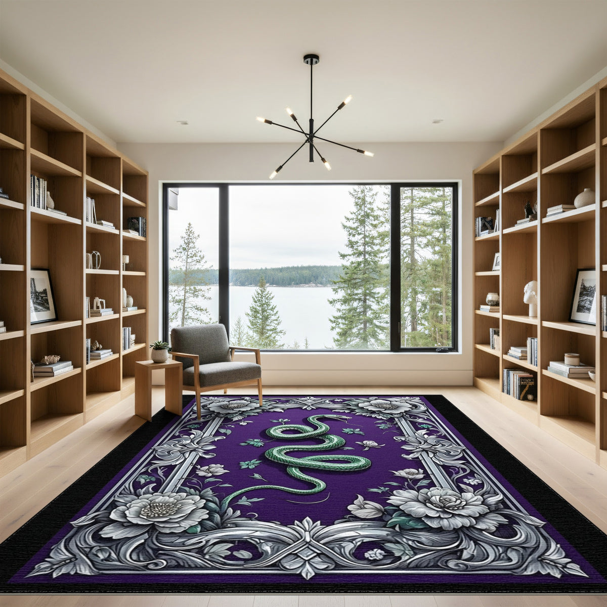 Green Serpent Purple Floral Area Rug