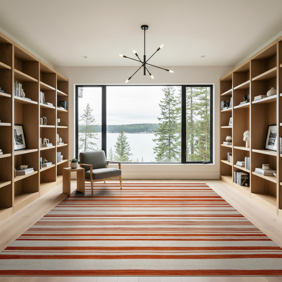 Orange Striped Orange Striped Geometric Area Rug