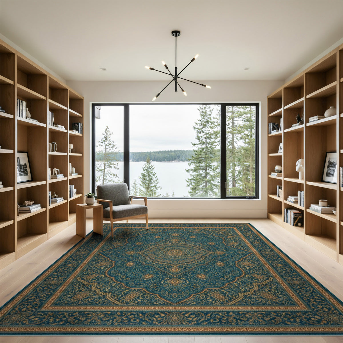 Teal Gold Persian Medallion Traditional Persian Area Rug