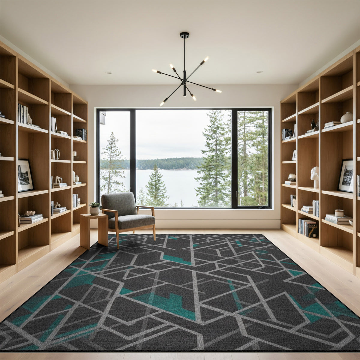 Grey Teal Geometric Area Rug