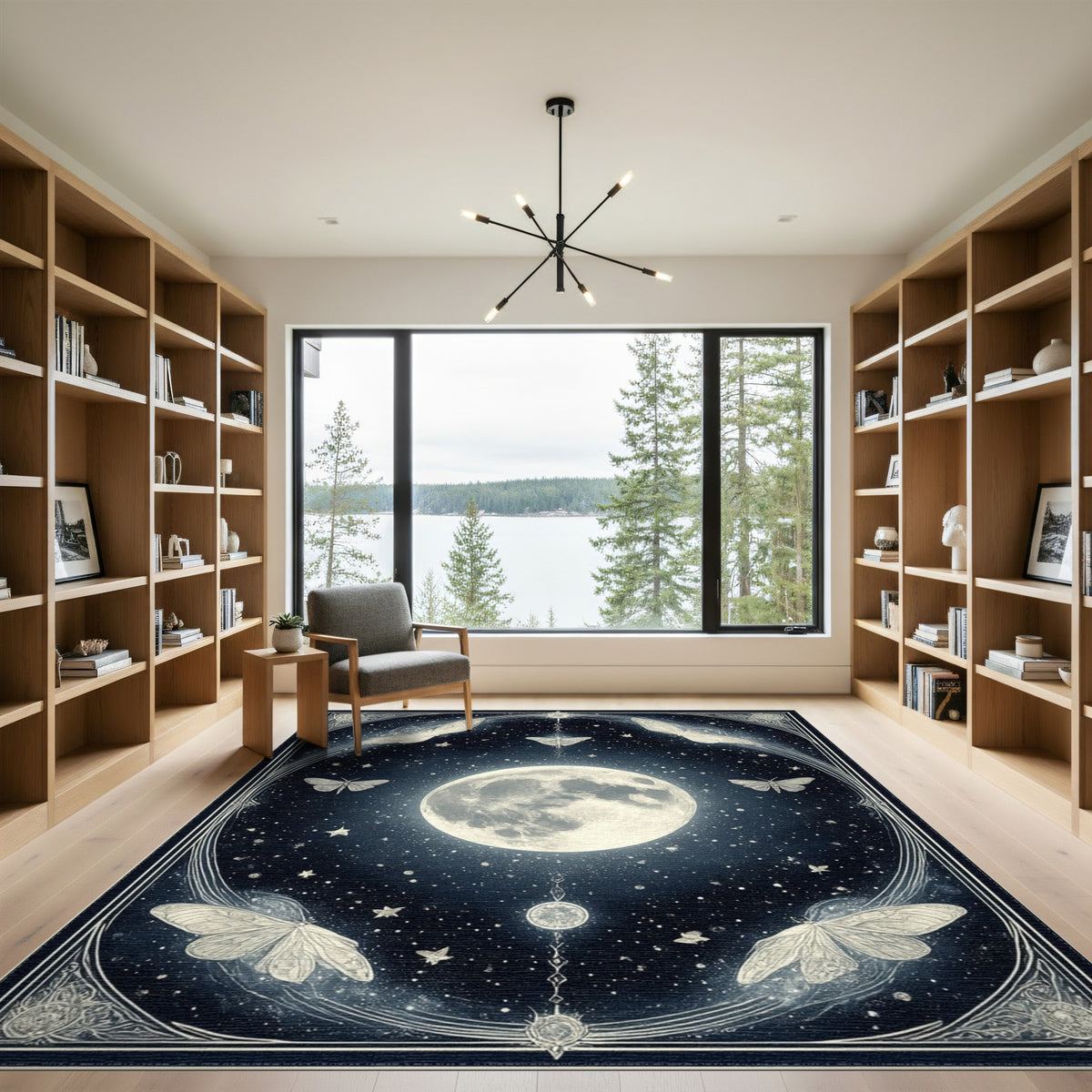 Moonlit Moth Celestial Area Rug