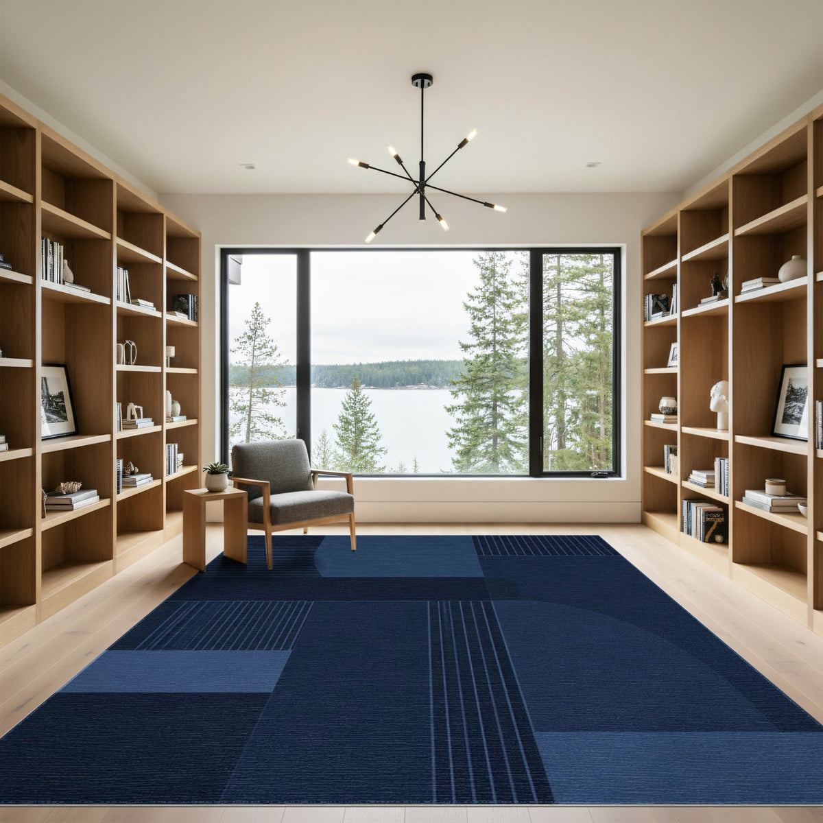 Navy Blue Geometric Block Blue and Teal Area Rug