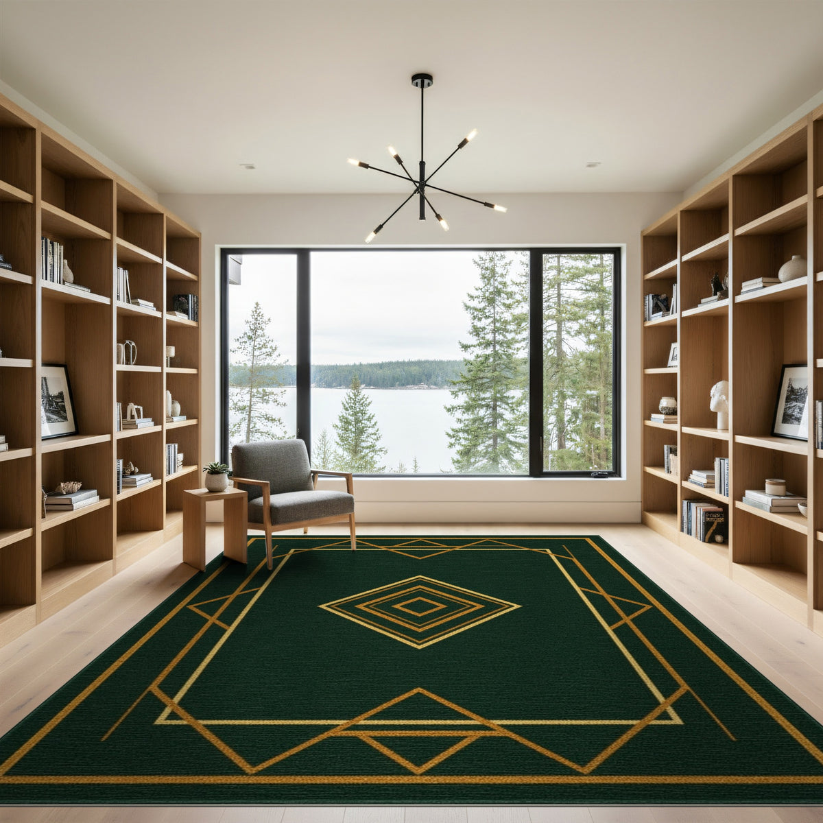 Geometric Modern Green Gold Geometric Area Rug