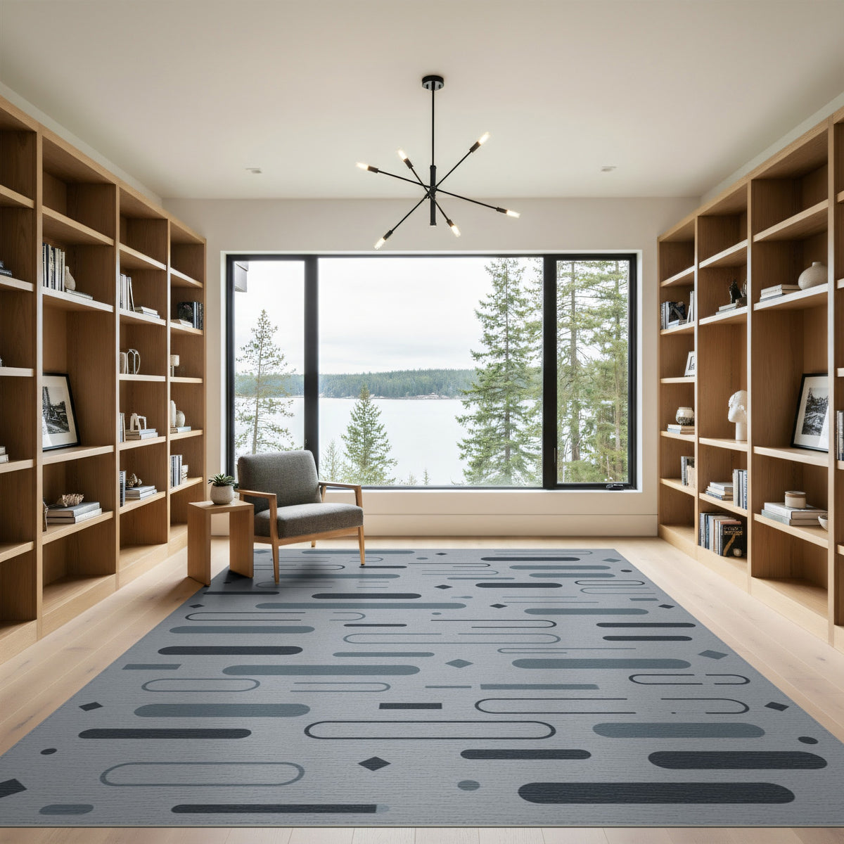 Grey Geometric Abstract Area Rug