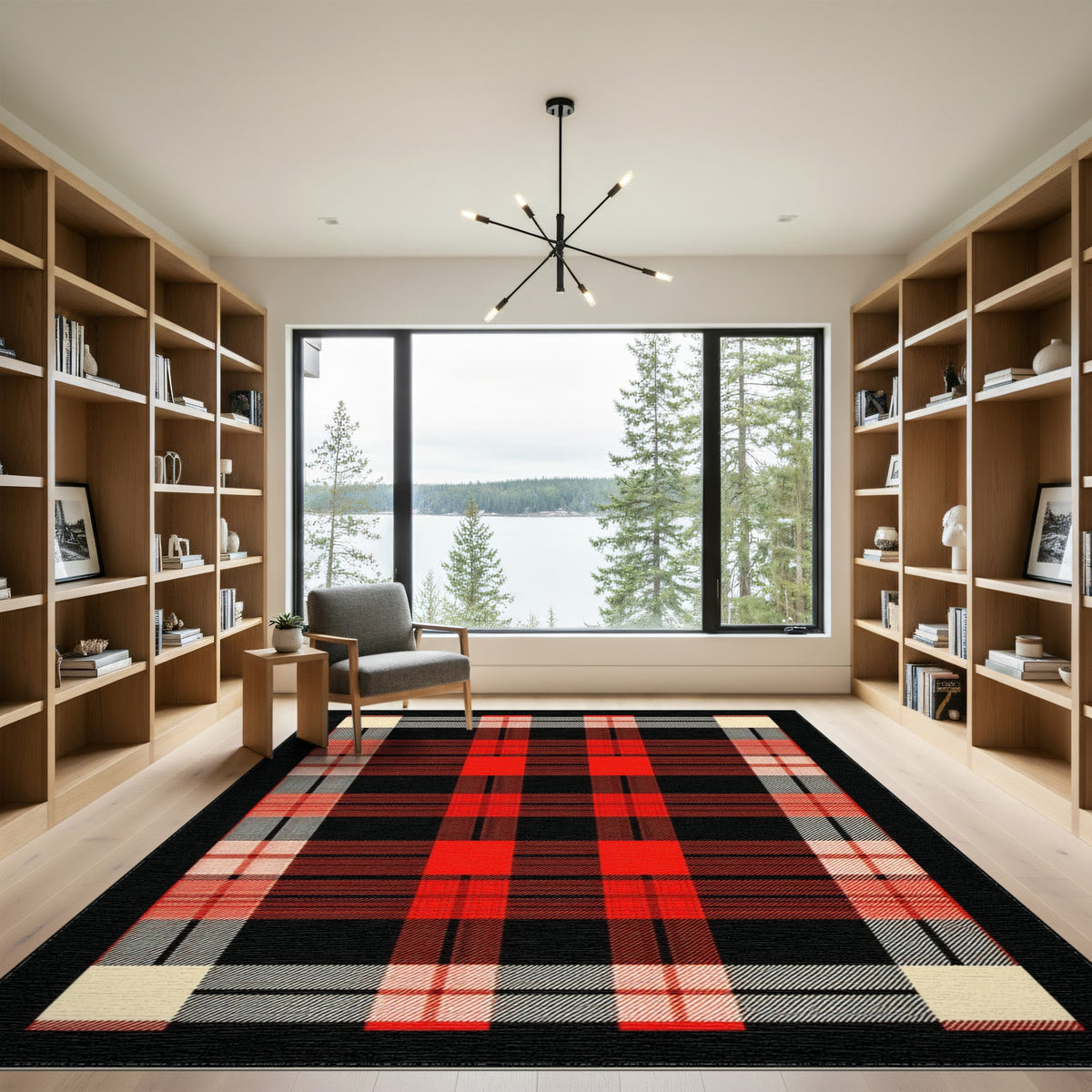 Red Geometric Modern Red Buffalo Plaid Area Rug