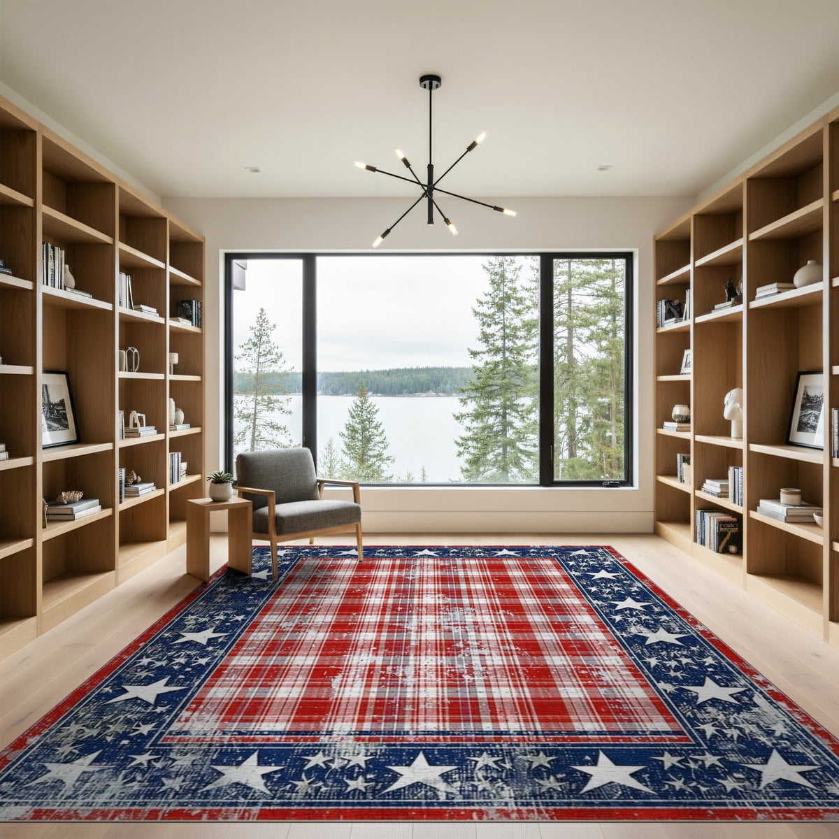 Distressed Patriotic Plaid Area Rug