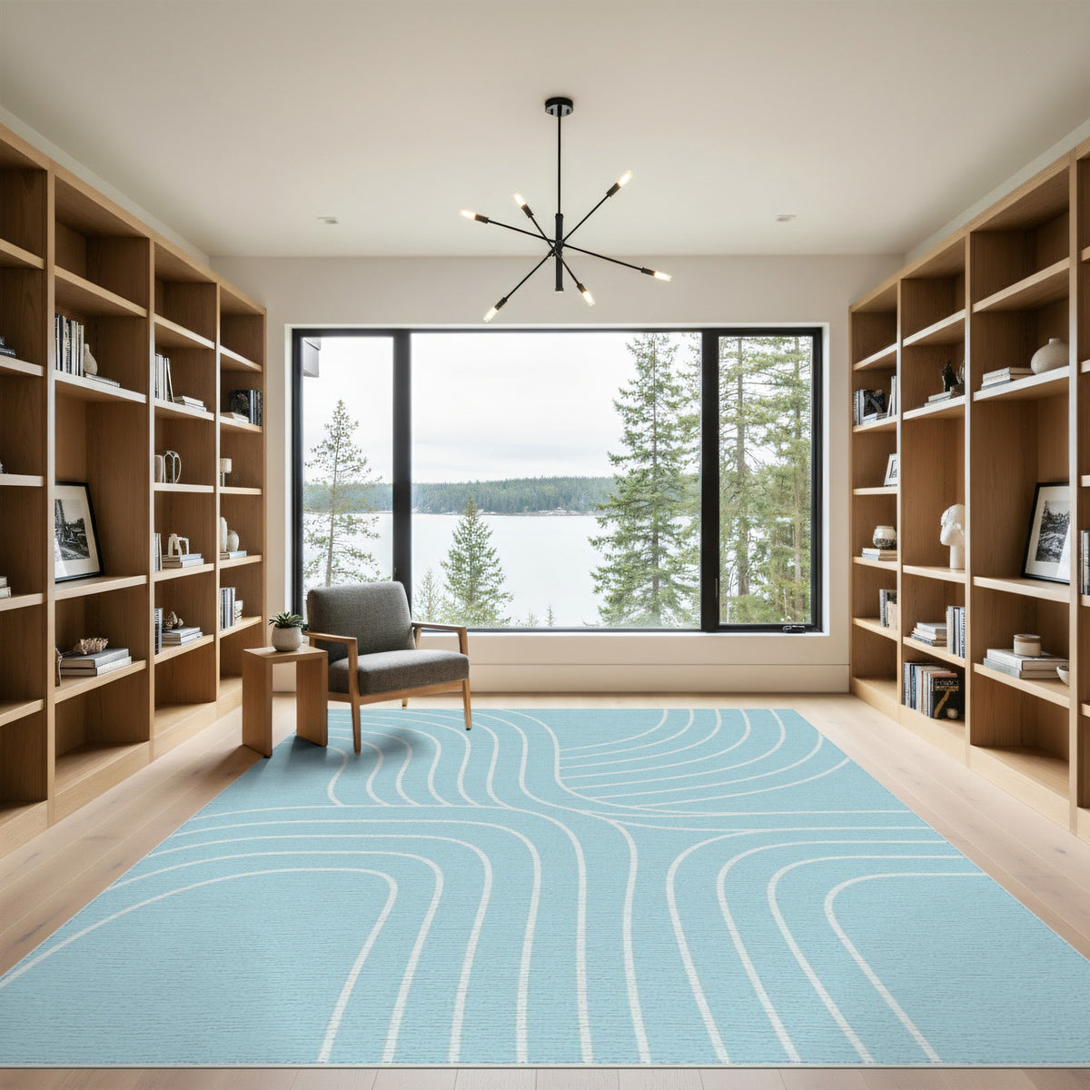 Light Blue Abstract Flow Area Rug