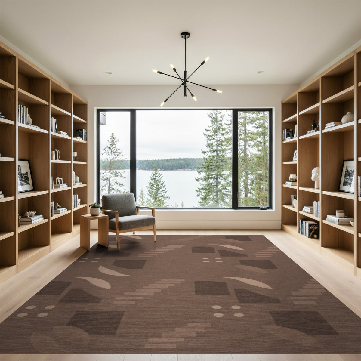 Brown Geometric Stair Motif Area Rug