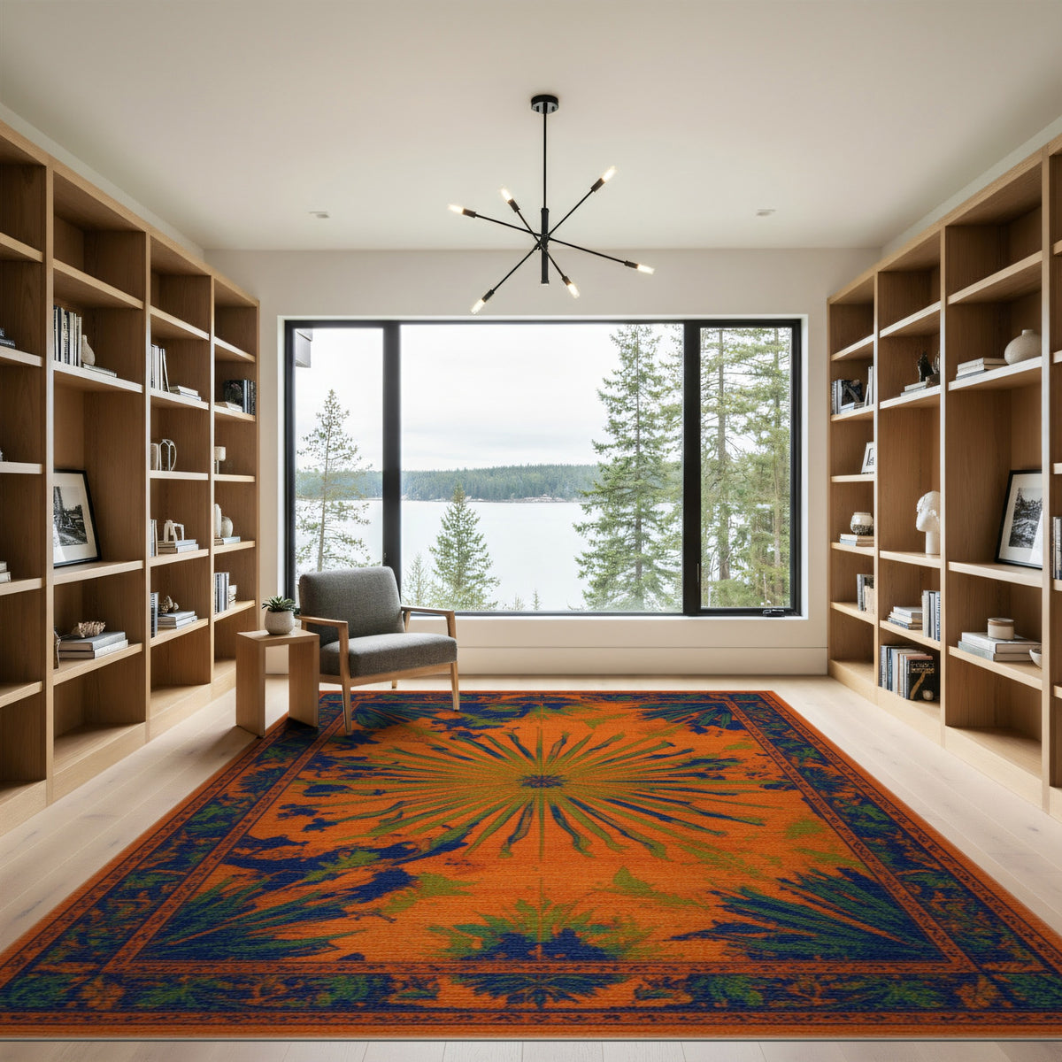 Orange Sunburst Palm Area Rug