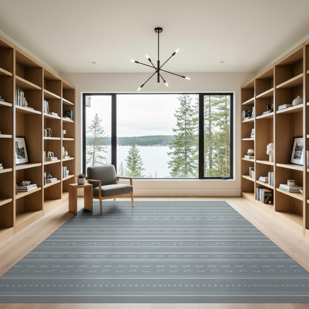Blue Geometric Lines Washable Area Rug
