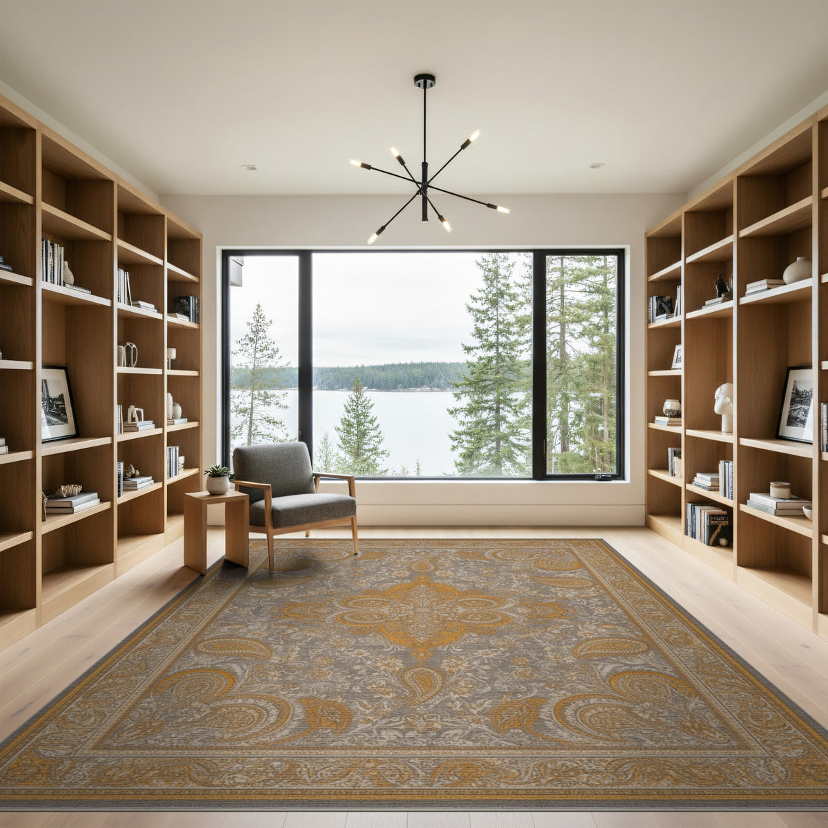 Grey Gold Medallion Paisley Area Rug