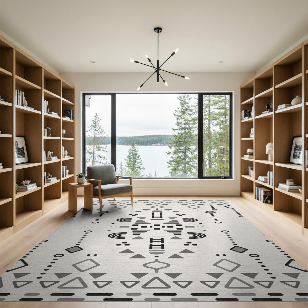 Black White Heritage Tribal Area Rug