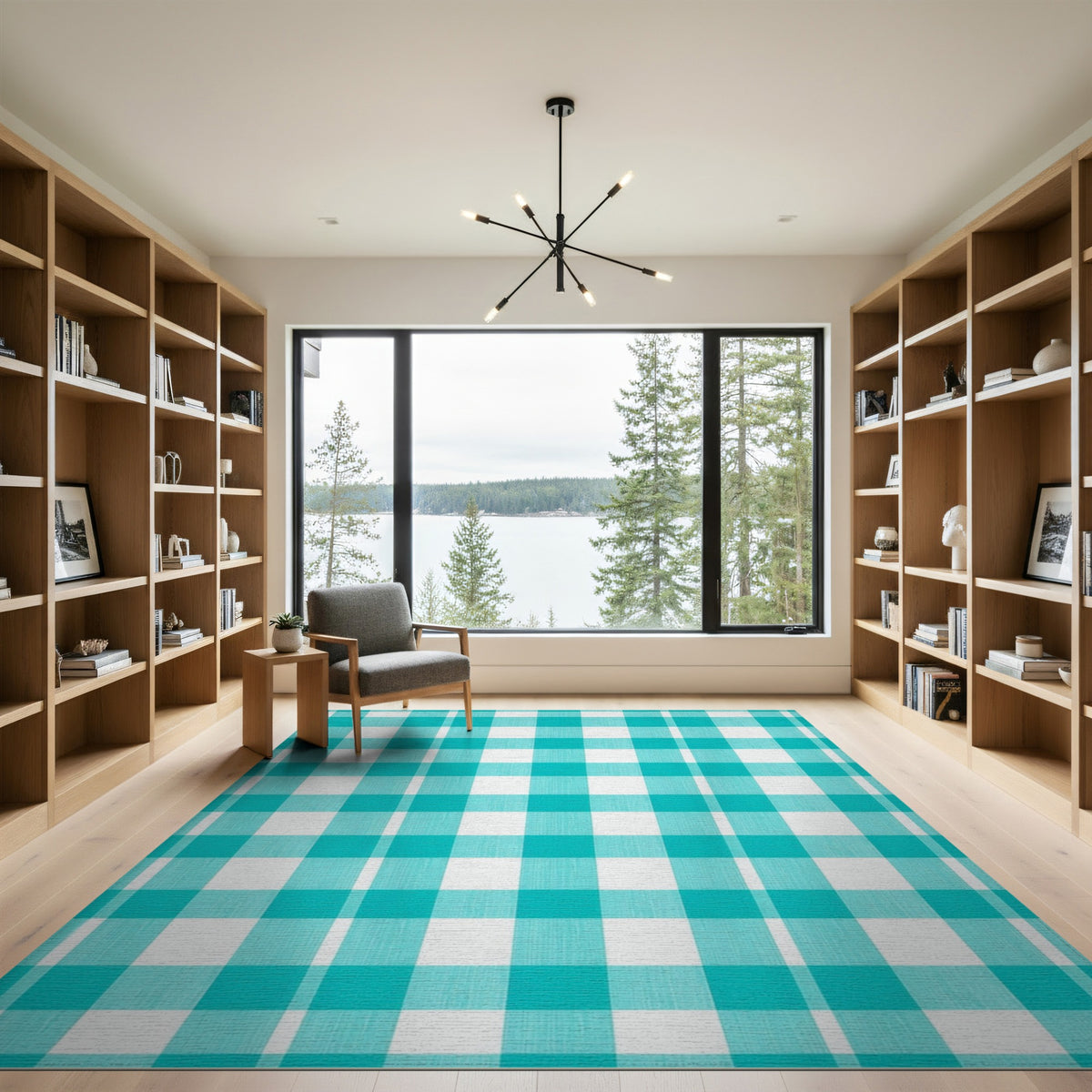 Blue and Teal Checkered Geometric Area Rug