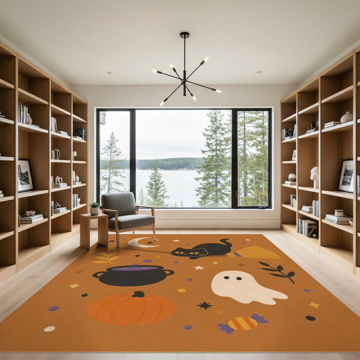 Black Cat Halloween Kids Cartoon Rug