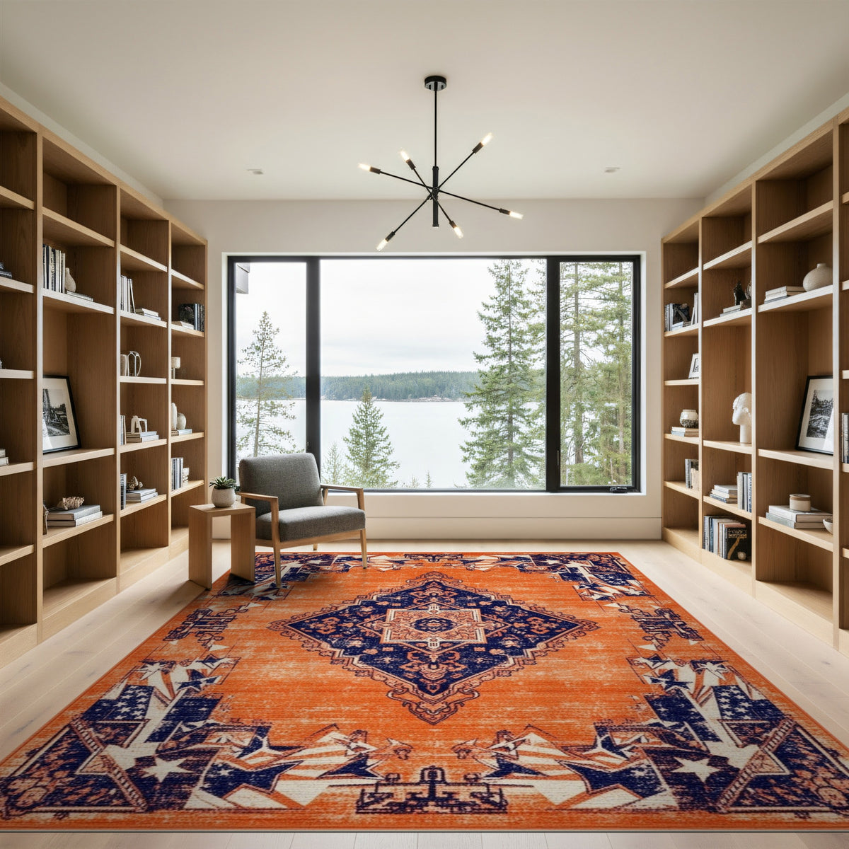 Orange Distressed Patriotic Area Rug