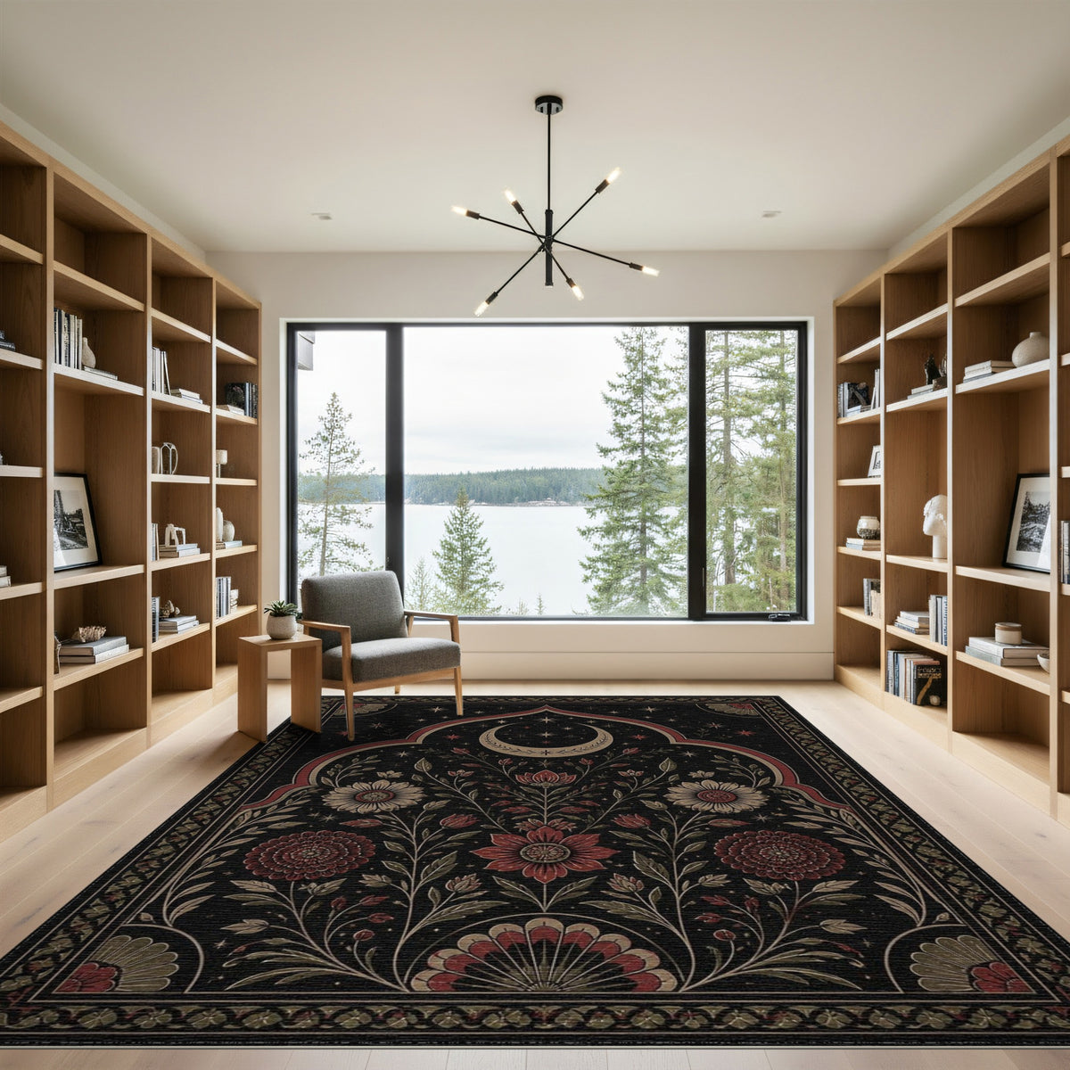 Multi-color and Patterns Celestial Floral Black Area Rug