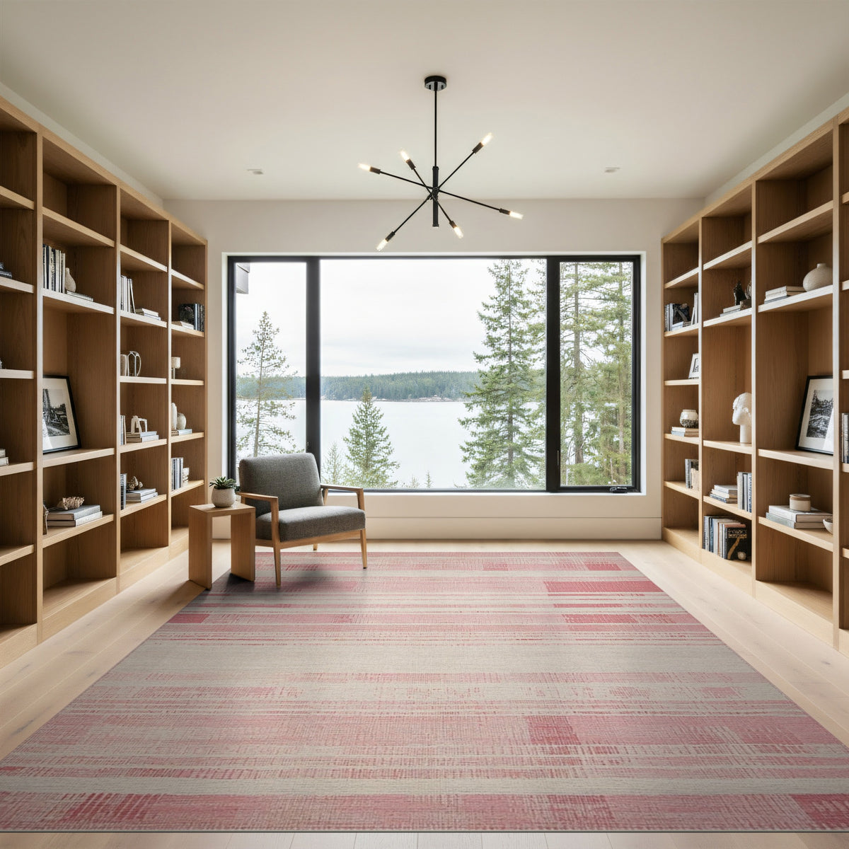 Pink Distressed Striped Area Rug