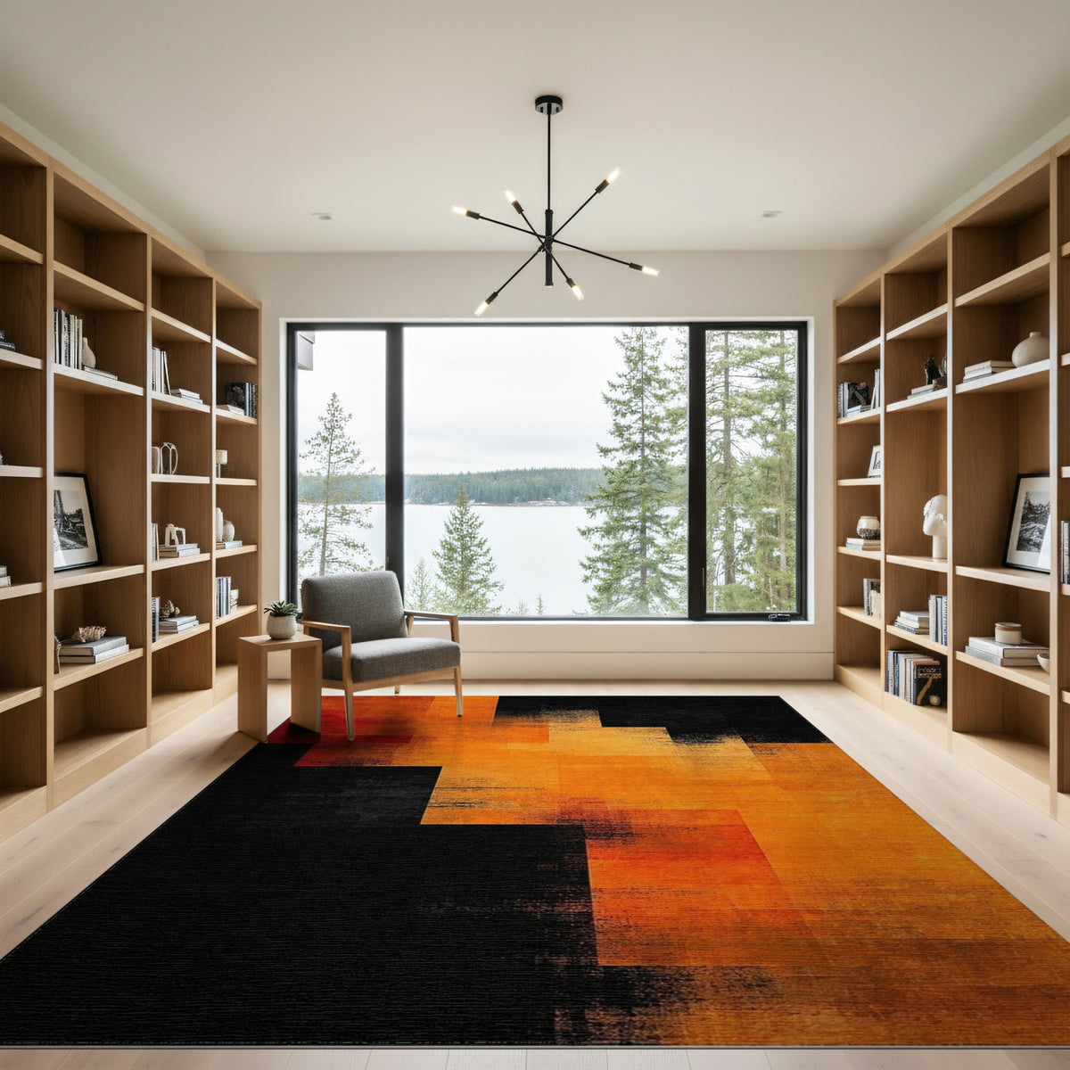 Bold Orange Geometric Step Area Rug