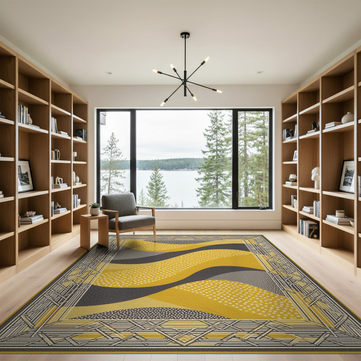 Geometric Modern Yellow Geometric Wave Area Rug