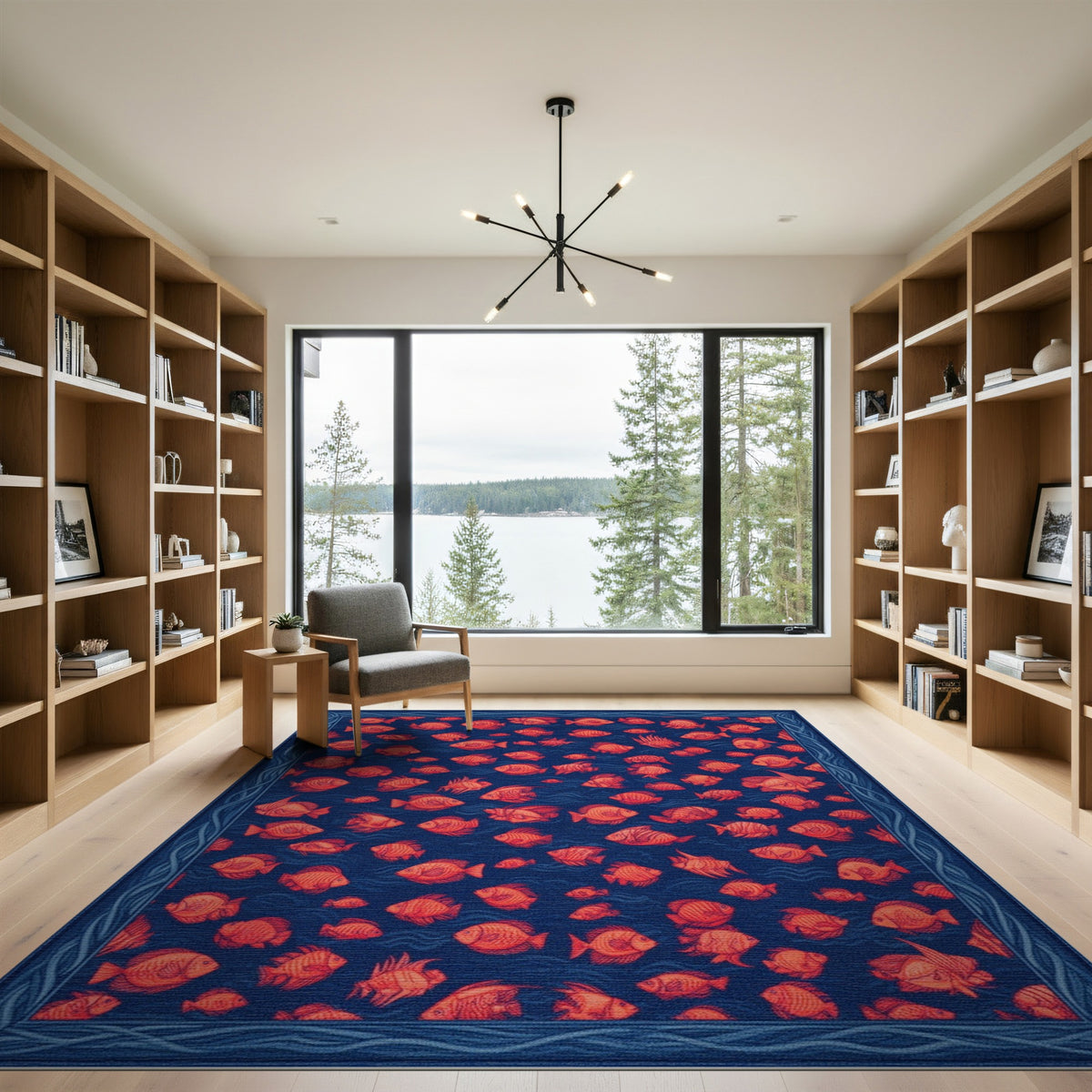 Blue and Teal Coastal Beach Blue Coastal Fish Area Rug