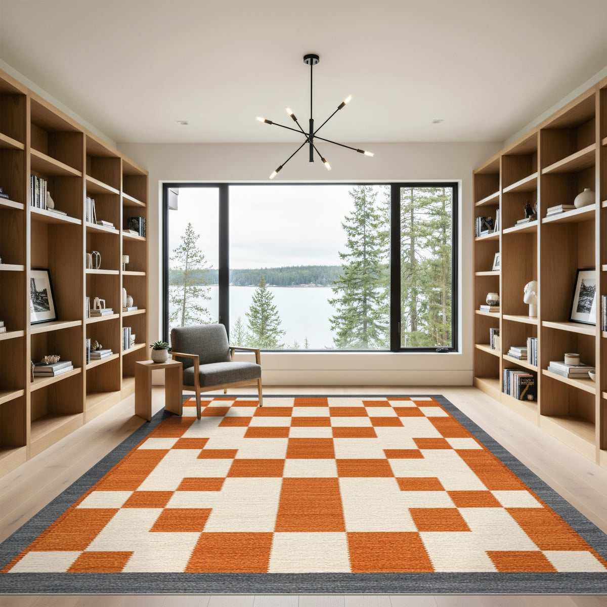 Geometric Modern Orange Geometric Checkered Area Rug