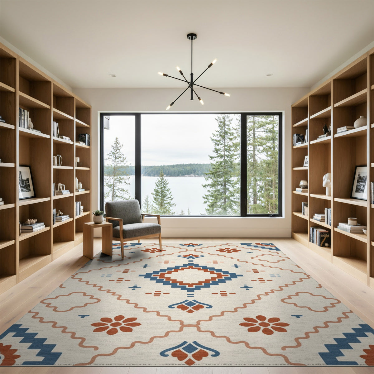 Southwestern Blue Geometric Medallion Rug