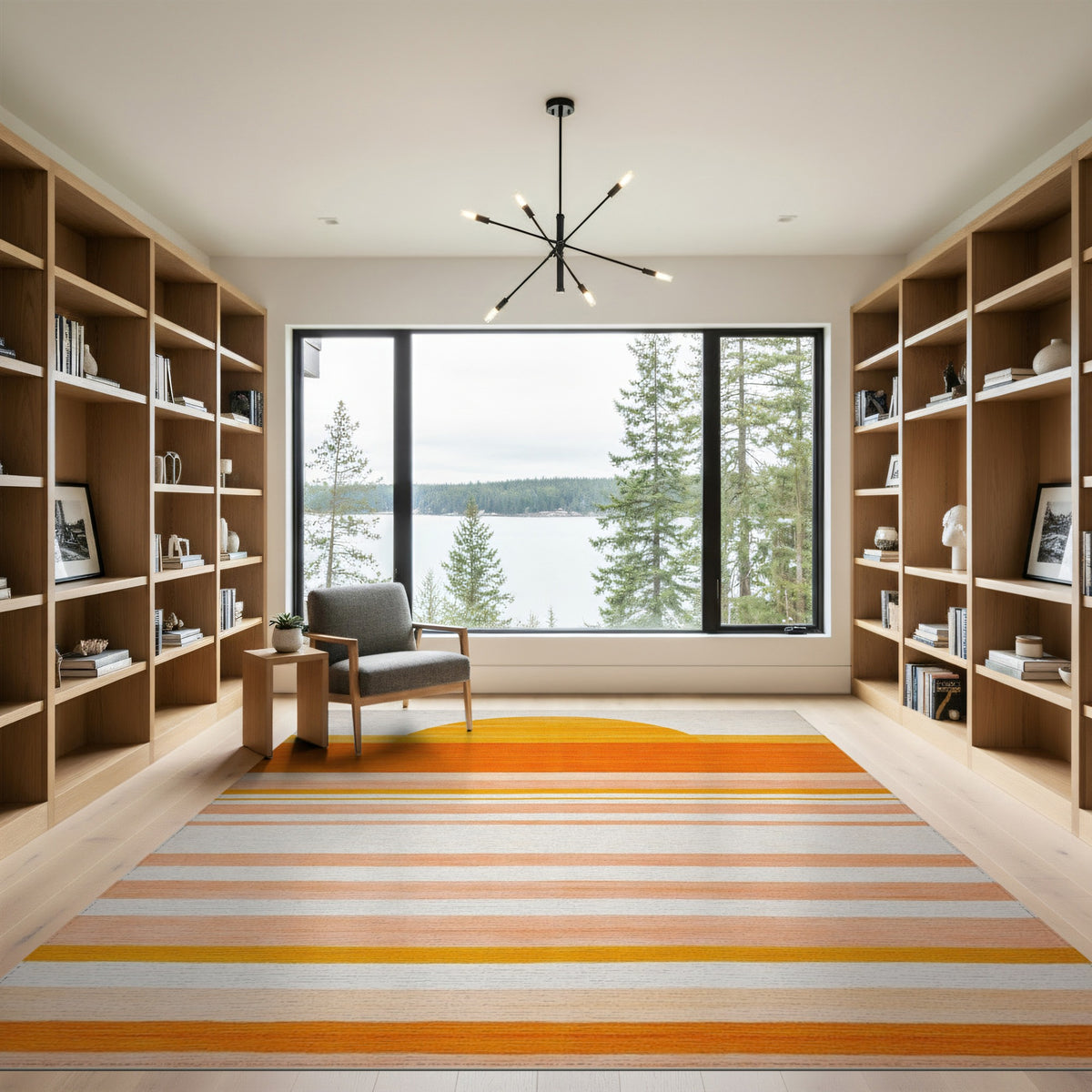 Orange Sunset Striped Washable Area Rug