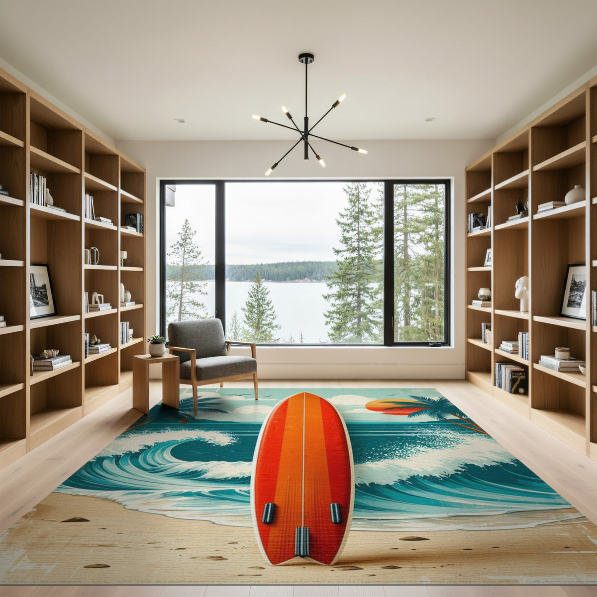 Vintage Surfboard Coastal Beach Rug