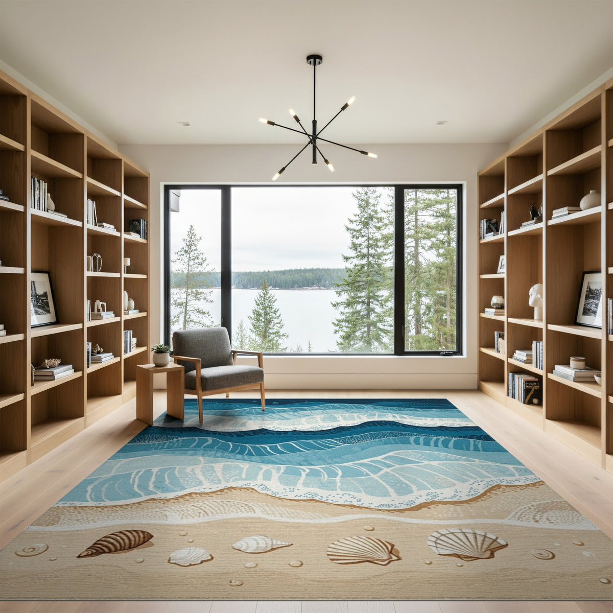Coastal Beach Ocean Waves Area Rug