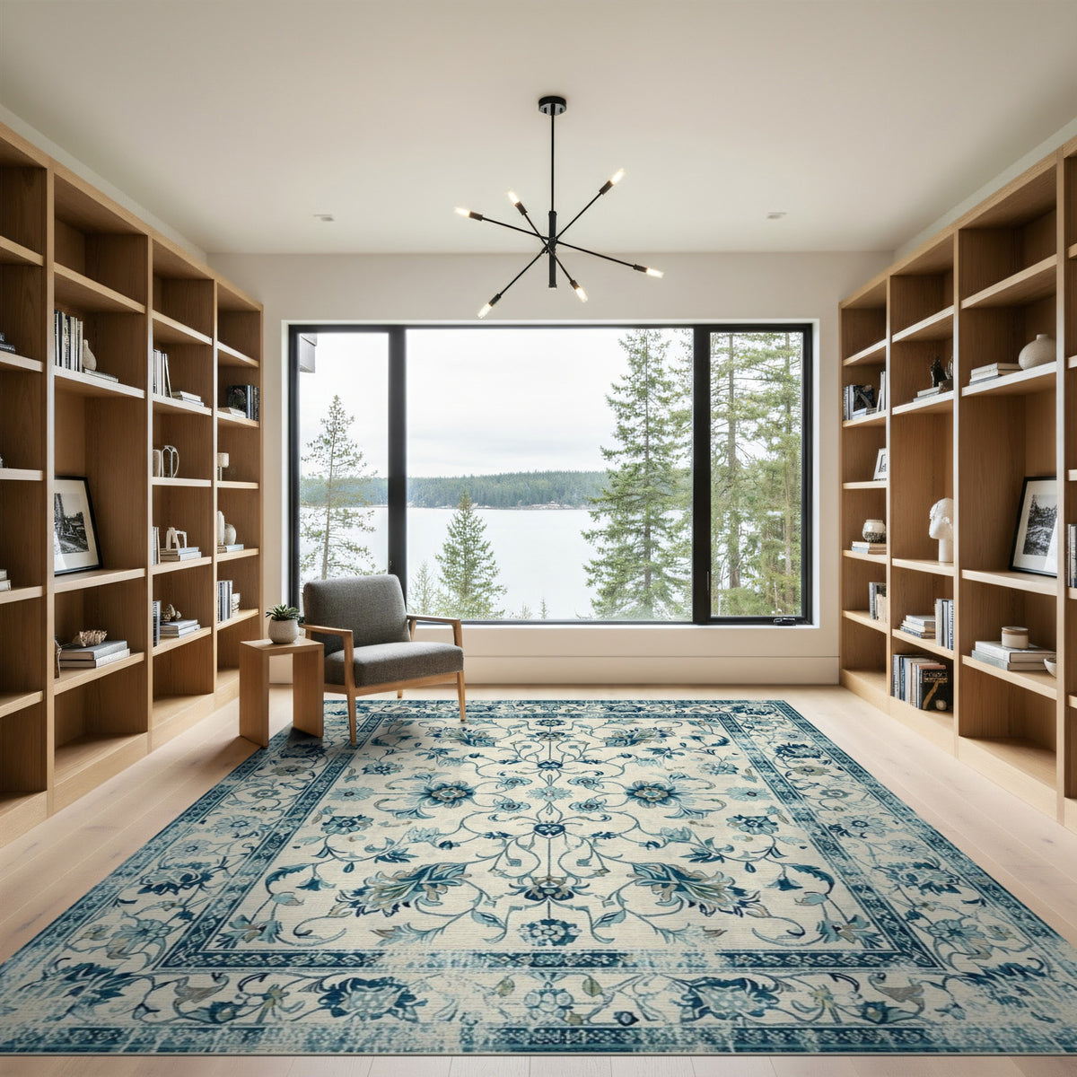 Distressed Blue Floral Vintage Area Rug